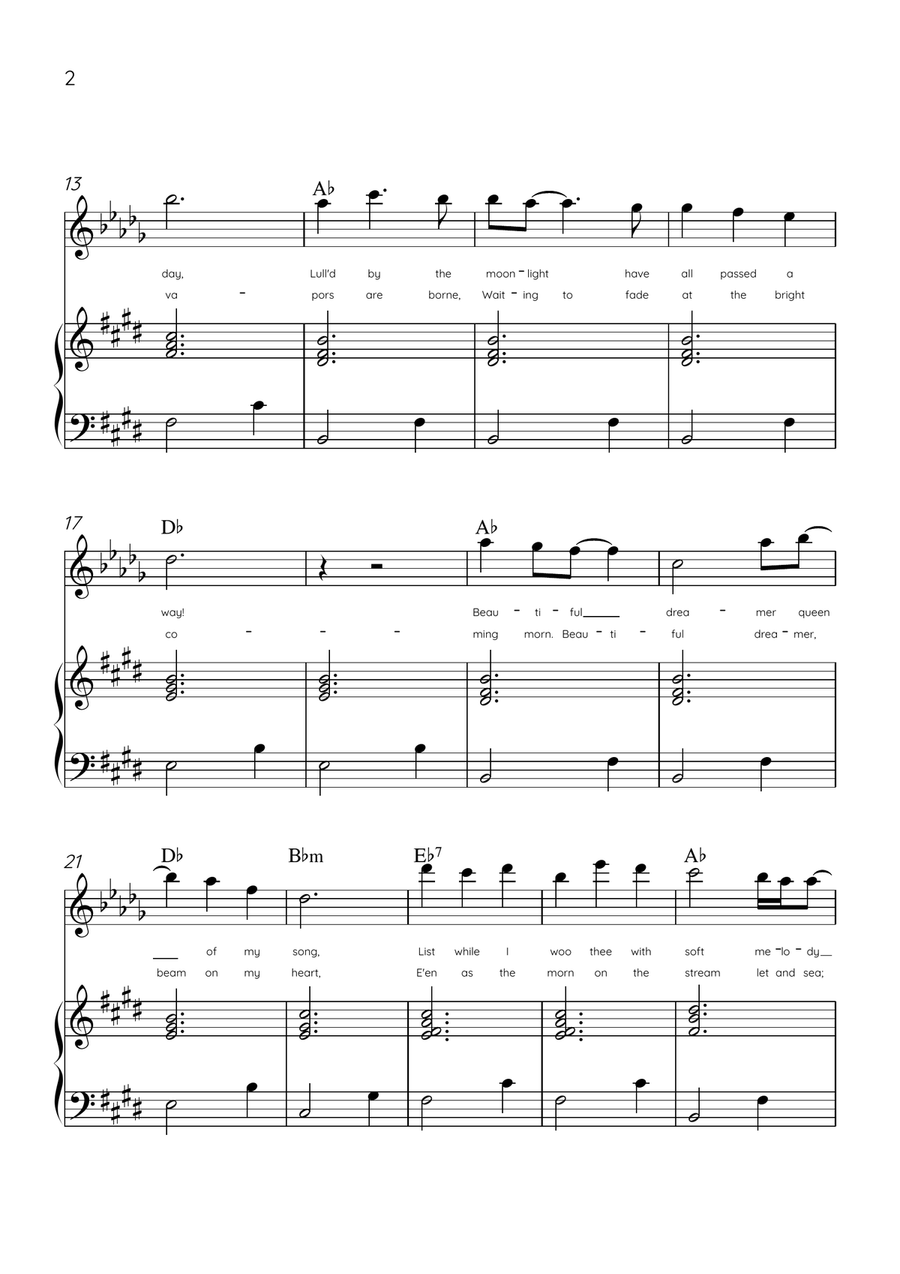 Beautiful Dreamer - Alto Sax and Piano in E Major Easy - Lyrics & Chords (Version Tom Roush) Alto Saxophone scores gallery preview page 2
