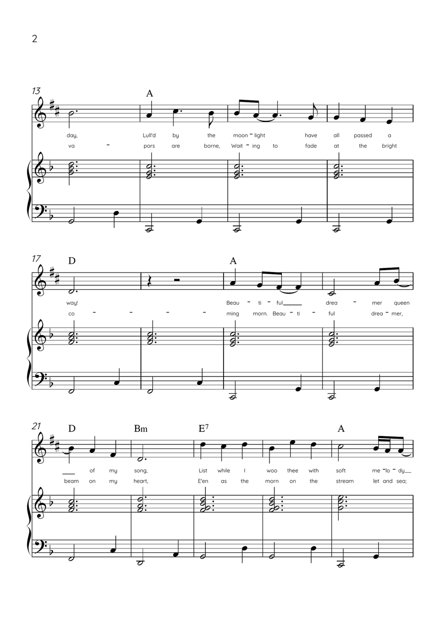 Beautiful Dreamer - Alto Sax and Piano in F Major Easy - Lyrics & Chords (Version Tom Roush) Alto Saxophone scores gallery preview page 2