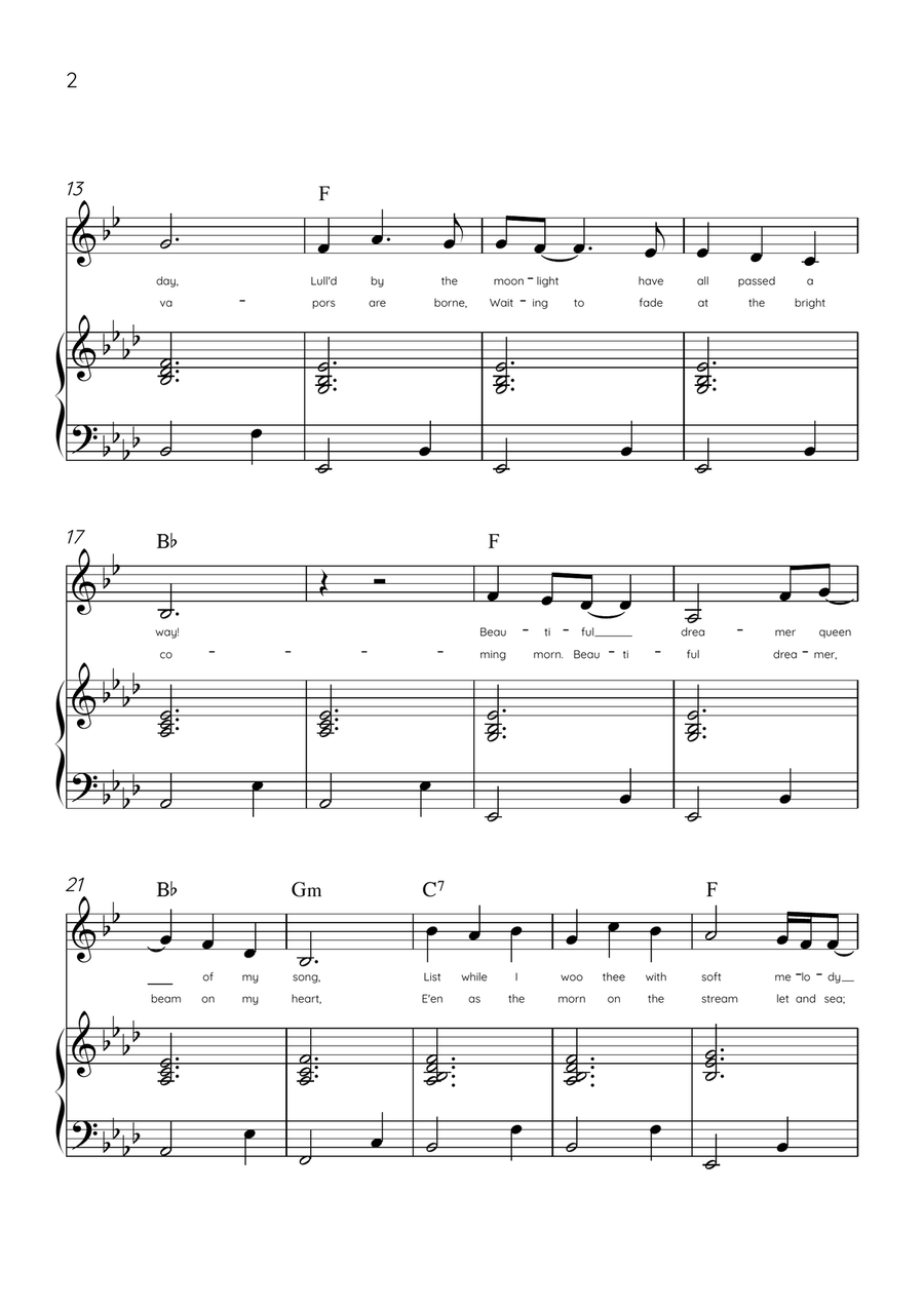 Beautiful Dreamer - Bb Clarinet and Piano in Ab Major Easy - Lyrics & Chords (Version Tom Roush) B-Flat Clarinet scores gallery preview page 2