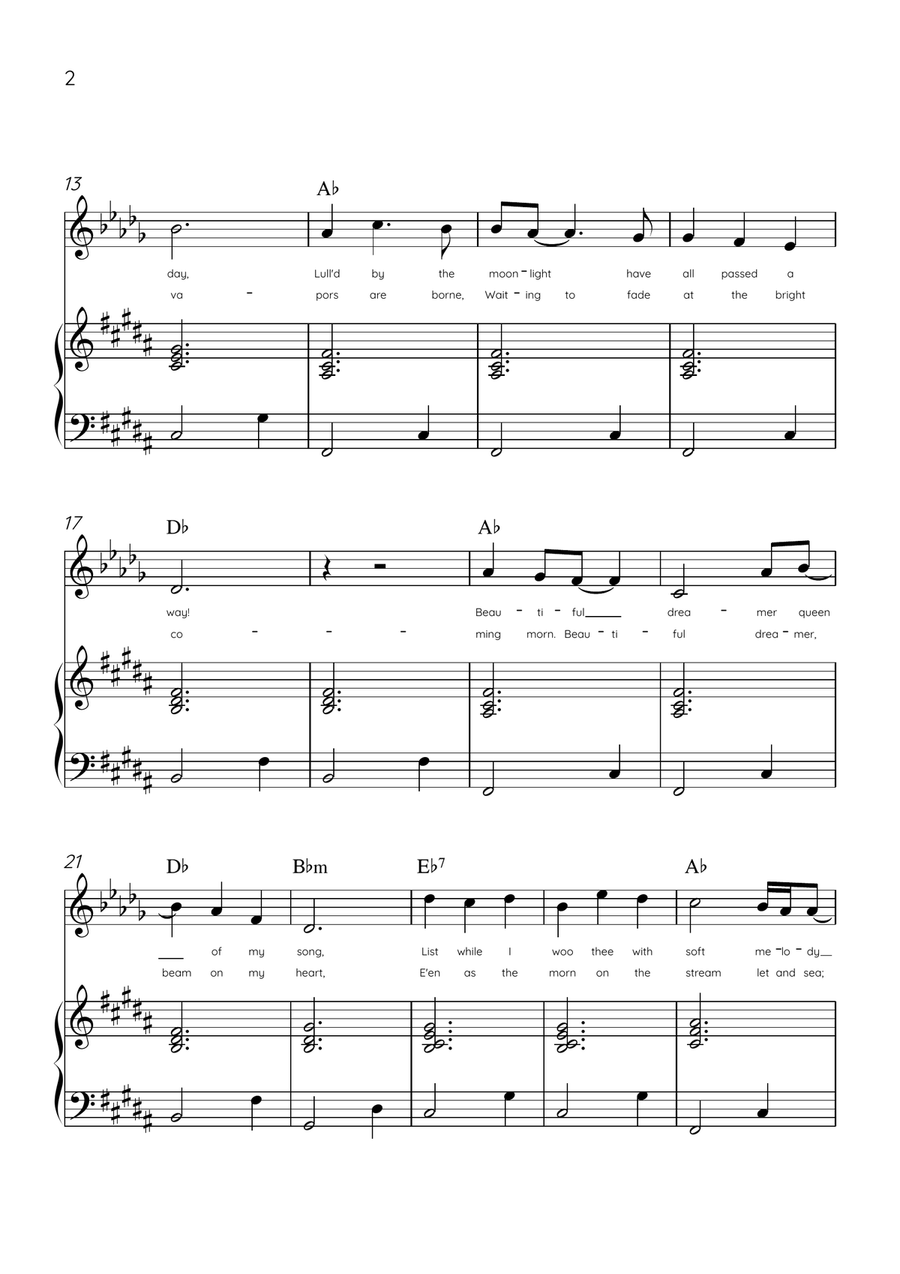 Beautiful Dreamer - Bb Clarinet and Piano in B Major Easy - Lyrics & Chords (Version Tom Roush) B-Flat Clarinet scores gallery preview page 2