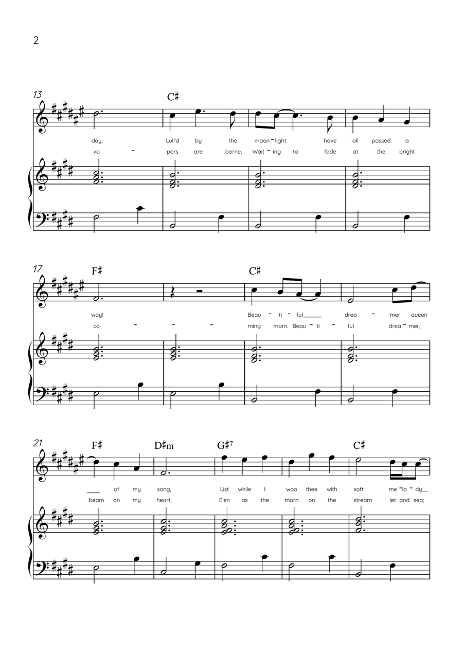 Beautiful Dreamer - Bb Clarinet and Piano in E Major Easy - Lyrics & Chords (Version Tom Roush) B-Flat Clarinet scores gallery preview page 2