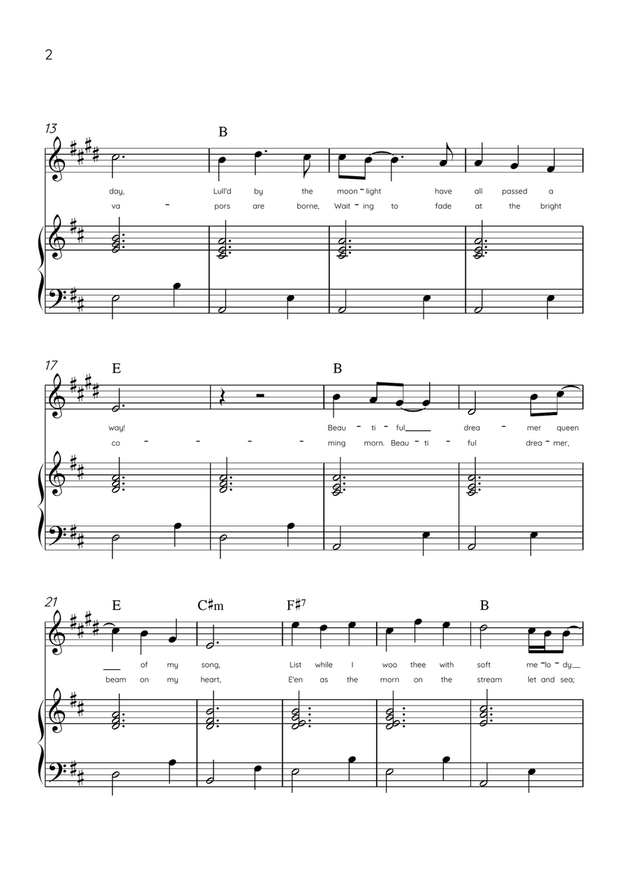 Beautiful Dreamer - Bb Clarinet and Piano in D Major Easy - Lyrics & Chords (Version Tom Roush) B-Flat Clarinet scores gallery preview page 2