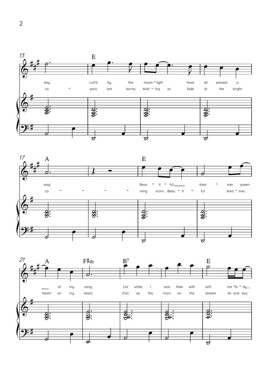 Beautiful Dreamer - Bb Clarinet and Piano in G Major Easy - Lyrics & Chords (Version Tom Roush) B-Flat Clarinet scores gallery preview page 2