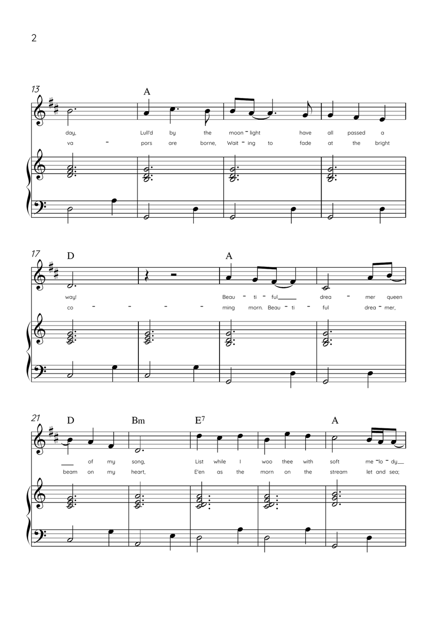 Beautiful Dreamer - Bb Clarinet and Piano in C Major Easy - Lyrics & Chords (Version Tom Roush) B-Flat Clarinet scores gallery preview page 2