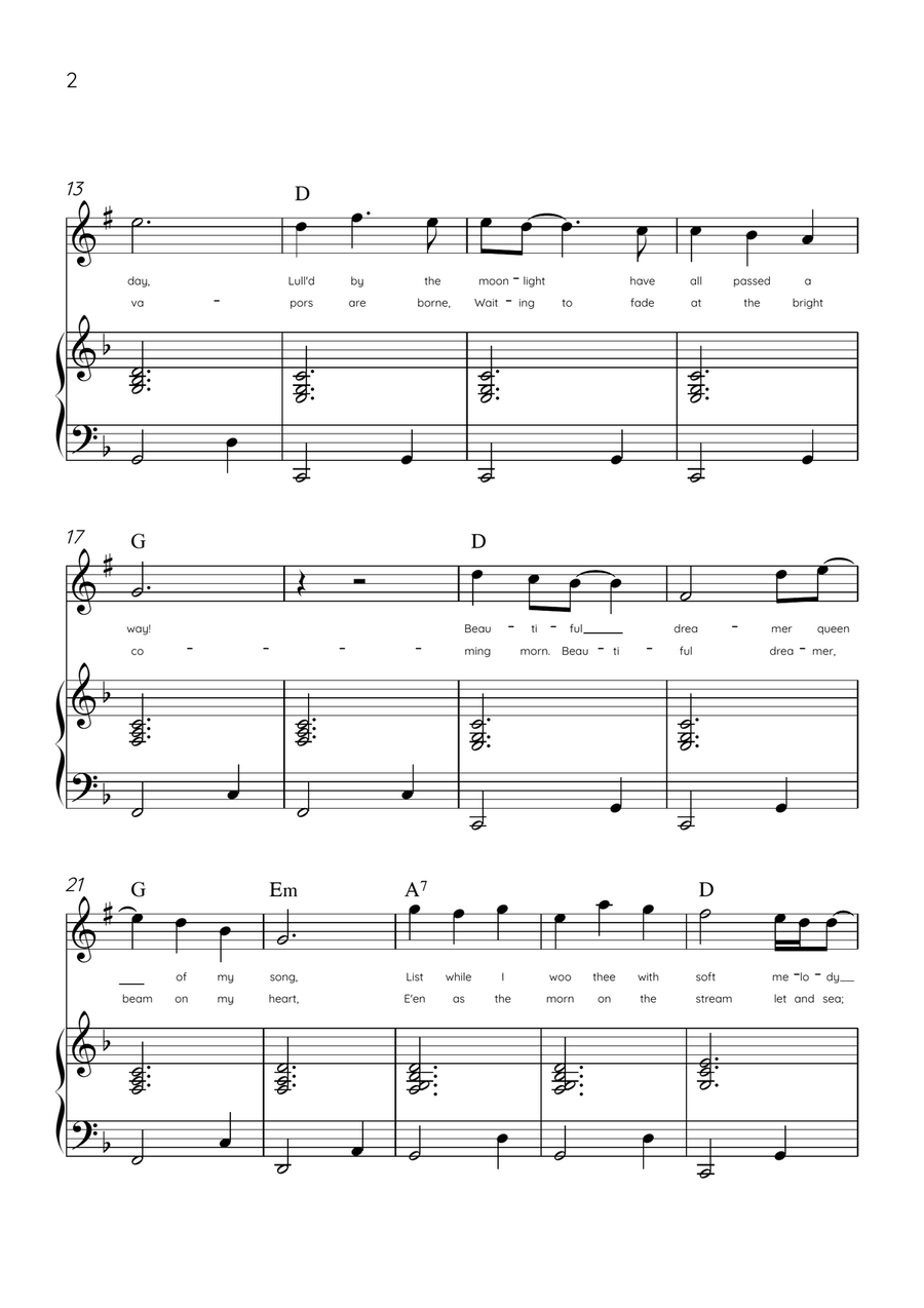 Beautiful Dreamer - Bb Clarinet and Piano in F Major Easy - Lyrics & Chords (Version Tom Roush) B-Flat Clarinet scores gallery preview page 2