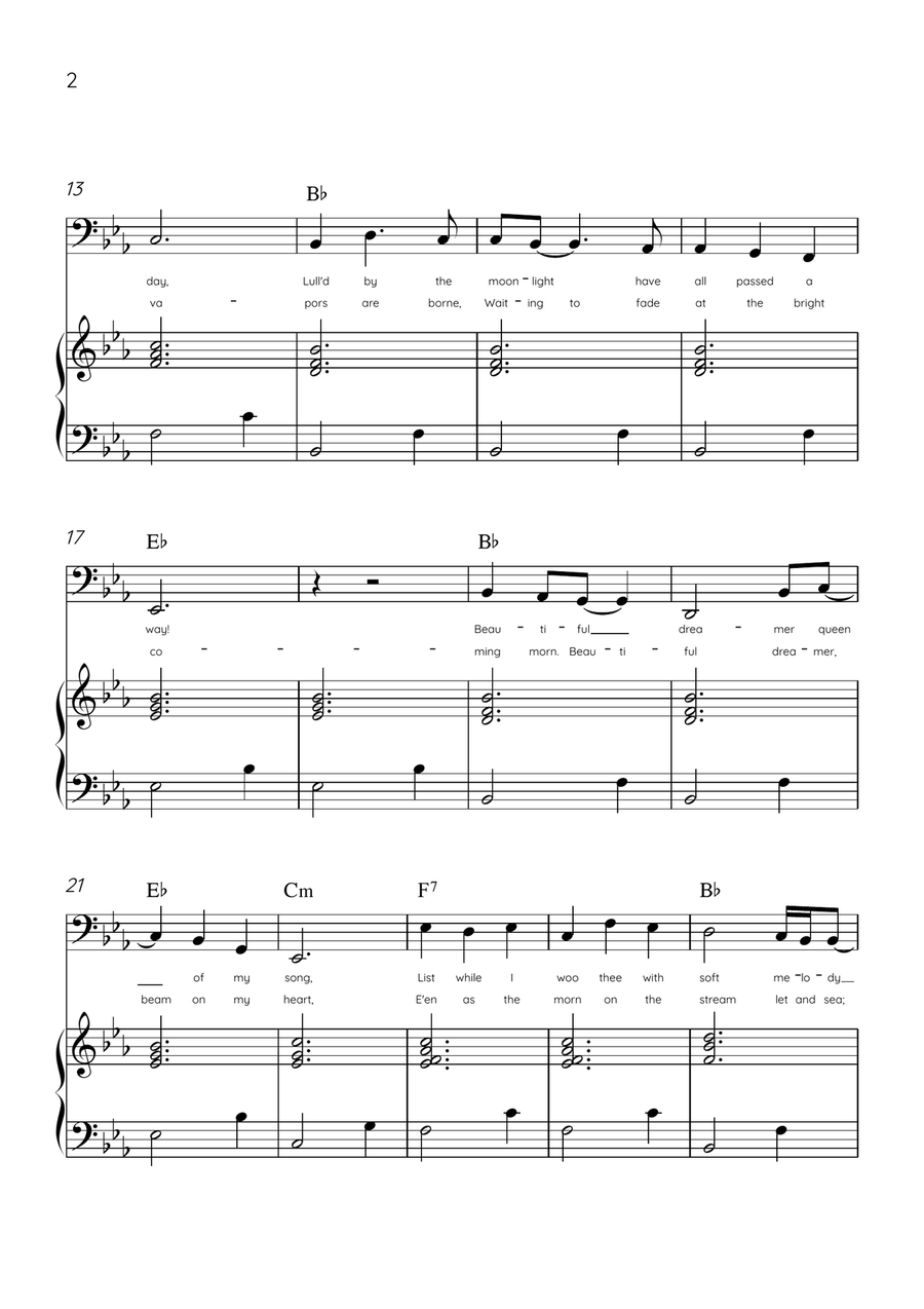 Beautiful Dreamer - Bb Clarinet and Piano in Eb Major Easy - Lyrics & Chords (Version Tom Roush) B-Flat Clarinet scores gallery preview page 2