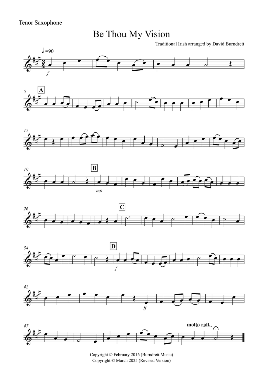 Be Thou My Vision for Tenor Saxophone and Double Bass Duet Tenor Saxophone scores gallery preview page 4