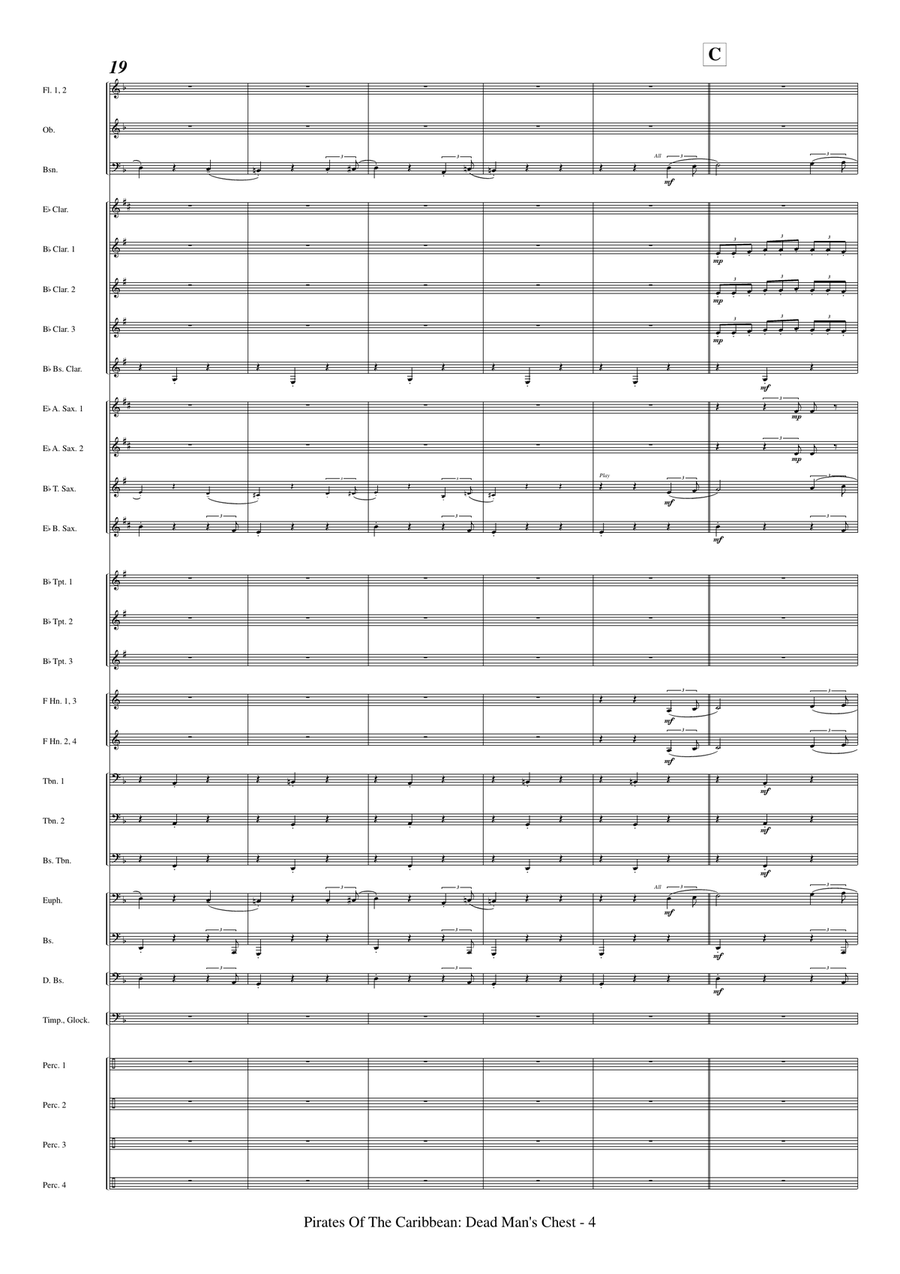 Medley: Jack Sparrow with The Kraken, Davy Jones, I've Got My Eye On You, and Wheel Of Fortune Concert Band scores gallery preview page 6