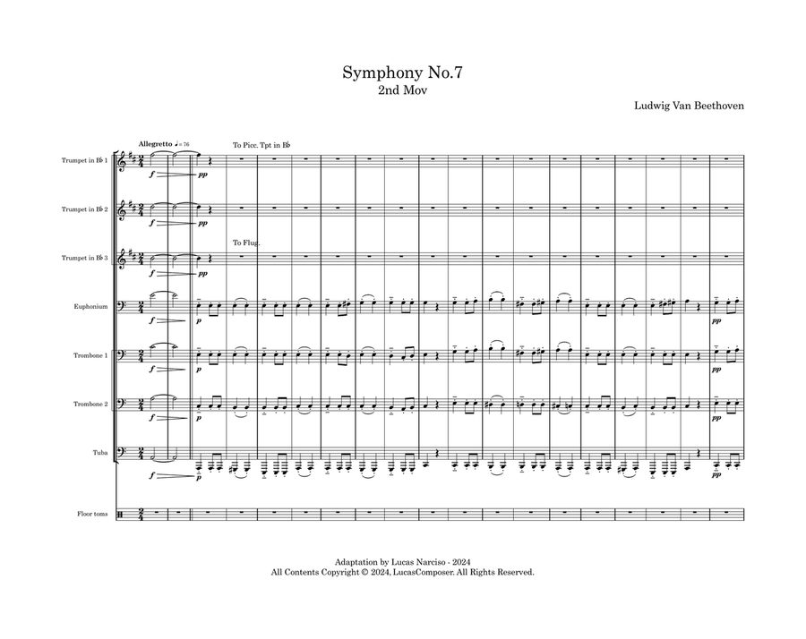 Symphony No. 7, 2nd movement Brass Ensemble scores gallery preview page 1