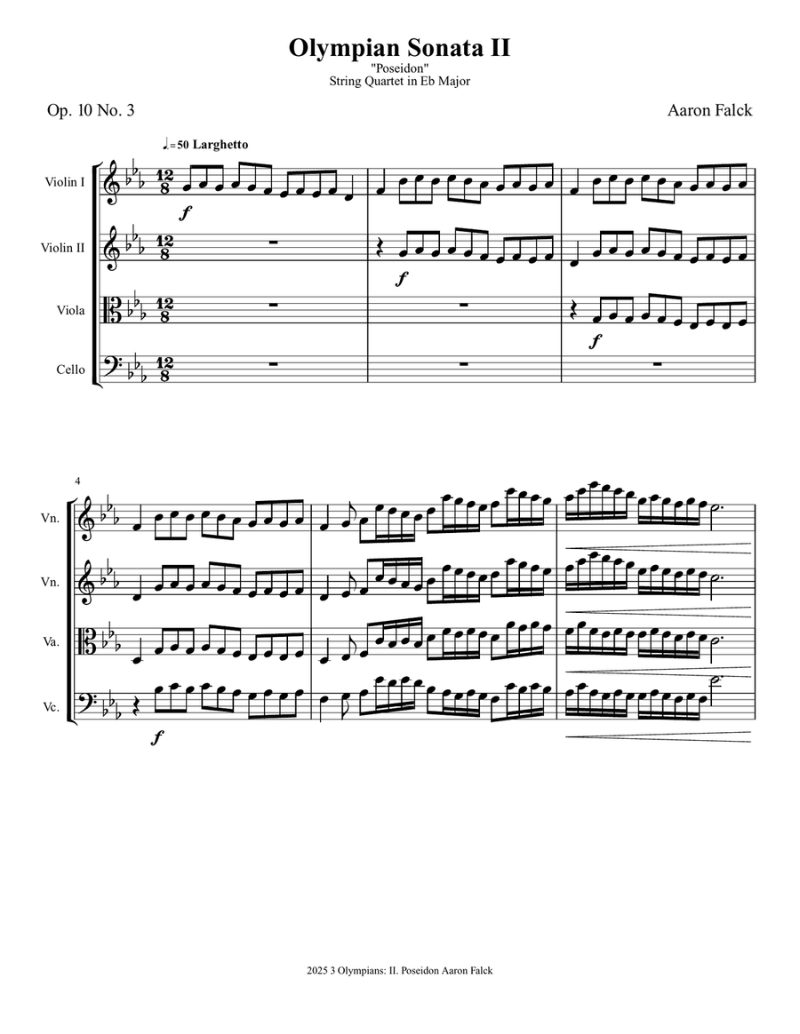 Olympian Sonata (Op. 10 No. 3): II. Poseidon String Quartet scores gallery preview page 1
