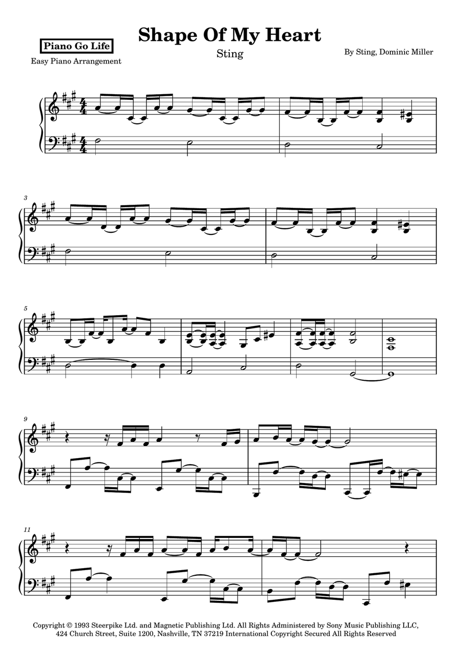 Shape Of My Heart Shape Of My Heart Easy Piano scores gallery preview page 1