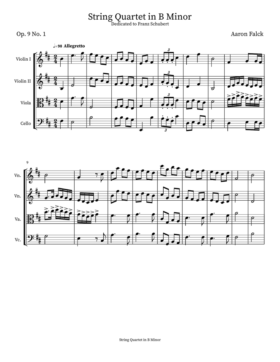String Quartet in B Minor (Op. 9 No. 1) String Quartet scores gallery preview page 1