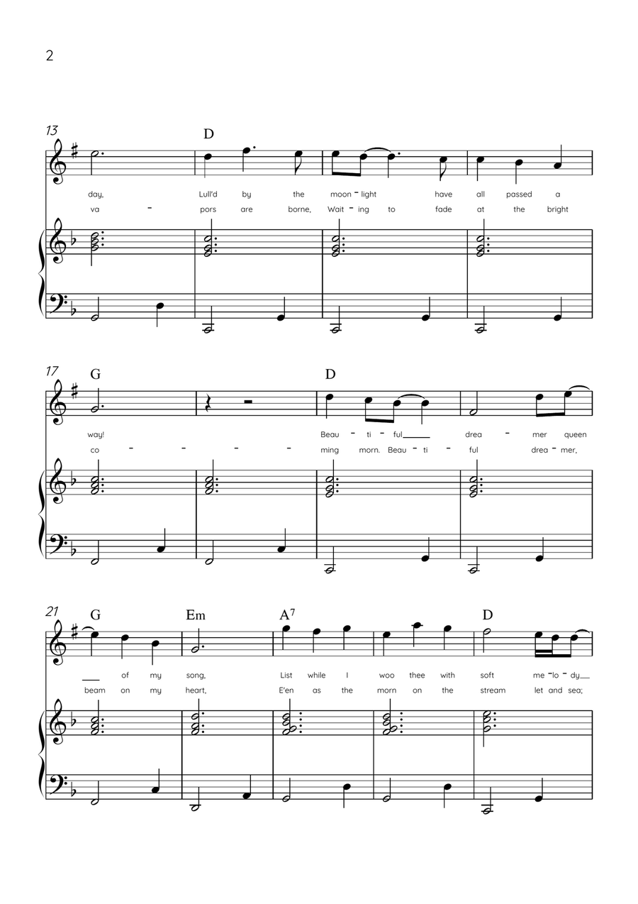 Beautiful Dreamer - Tenor Sax and Piano in F Major Easy - Lyrics & Chords (Version Tom Roush) Tenor Saxophone scores gallery preview page 2