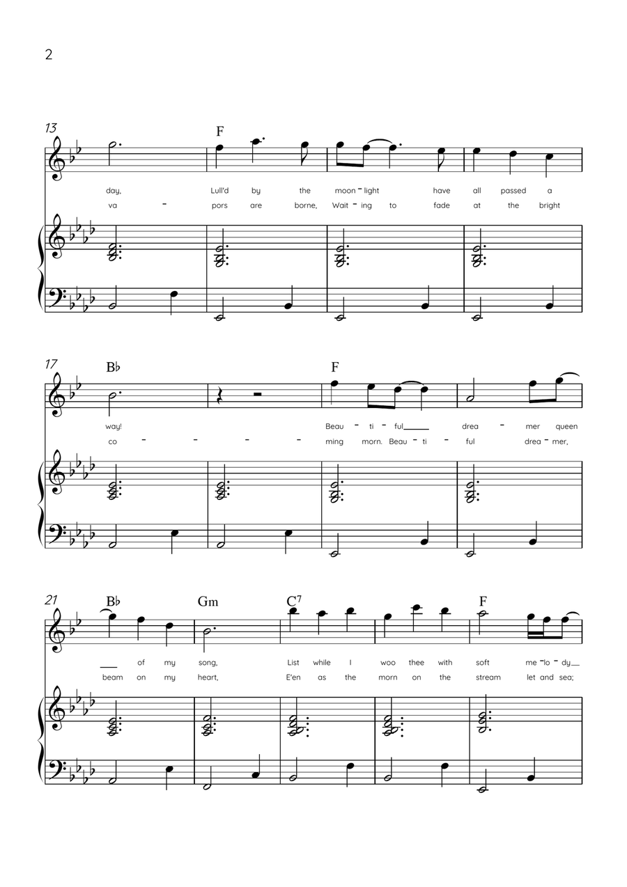 Beautiful Dreamer - Tenor Sax and Piano in Ab Major Easy - Lyrics & Chords (Version Tom Roush) Tenor Saxophone scores gallery preview page 2