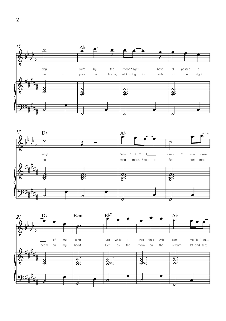 Beautiful Dreamer - Tenor Sax and Piano in B Major Easy - Lyrics & Chords (Version Tom Roush) Tenor Saxophone scores gallery preview page 2