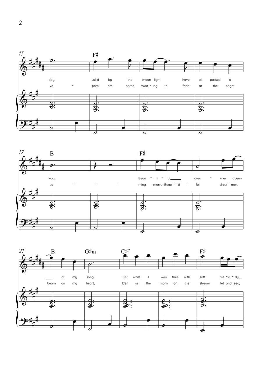 Beautiful Dreamer - Tenor Sax and Piano in A Major Easy - Lyrics & Chords (Version Tom Roush) Tenor Saxophone scores gallery preview page 2