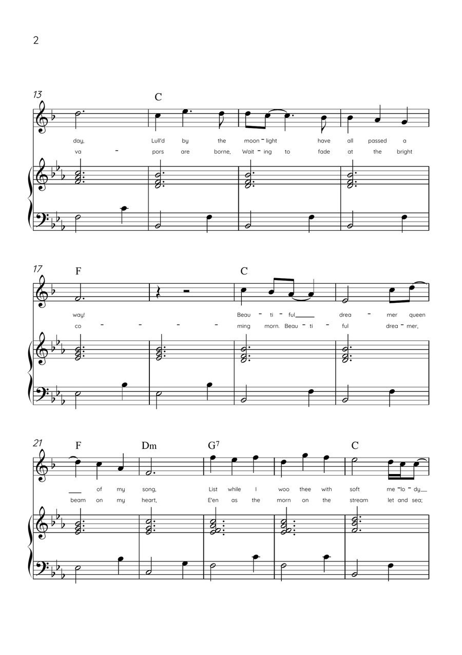 Beautiful Dreamer - Tenor Sax and Piano in Eb Major Easy - Lyrics & Chords (Version Tom Roush) Tenor Saxophone scores gallery preview page 2