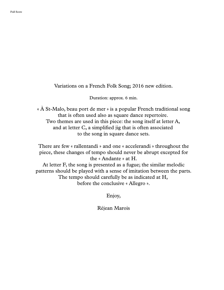 Variations On A French Folk Song (À St-Malo, beau port de mer) Concert Band scores gallery preview page 2