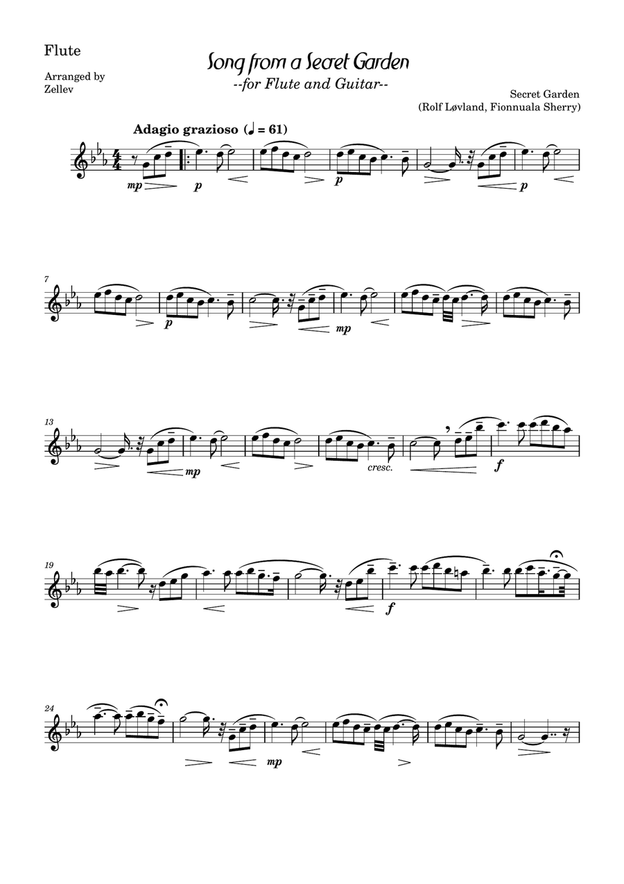 Song from a Secret Garden - Flute part Flute Solo scores gallery preview page 1