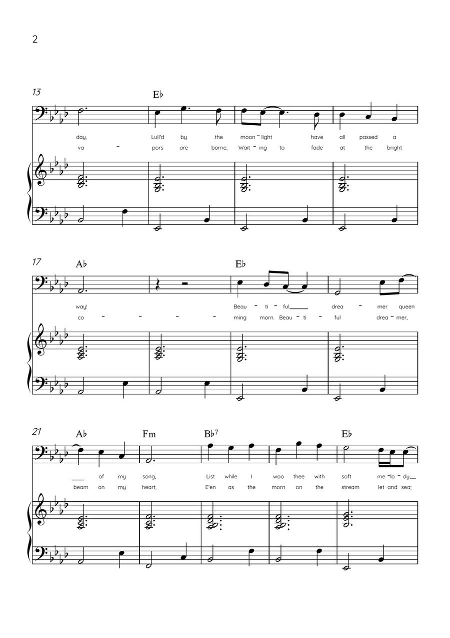 Beautiful Dreamer - Trombone and Piano in Ab Major Easy - Lyrics & Chords (Version Tom Roush) Piano Accompaniment scores gallery preview page 2
