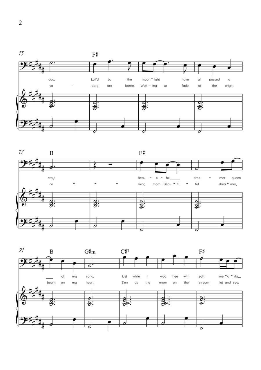 Beautiful Dreamer - Trombone and Piano in B Major Easy - Lyrics & Chords (Version Tom Roush) Piano Accompaniment scores gallery preview page 2