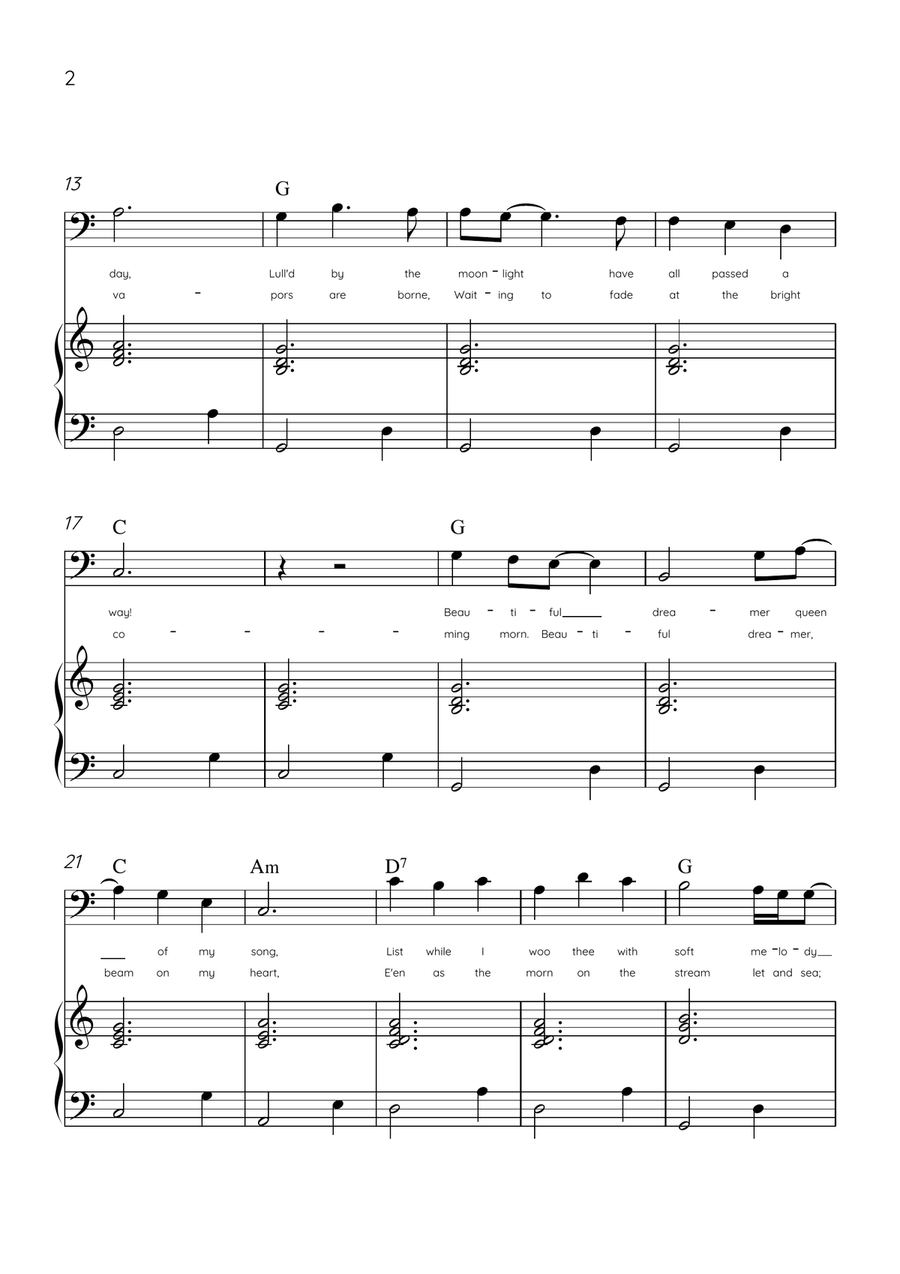Beautiful Dreamer - Trombone and Piano in C Major Easy - Lyrics & Chords (Version Tom Roush) Piano Accompaniment scores gallery preview page 2