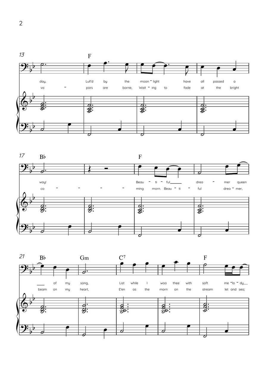 Beautiful Dreamer - Trombone and Piano in Bb Major Easy - Lyrics & Chords (Version Tom Roush) Piano Accompaniment scores gallery preview page 2