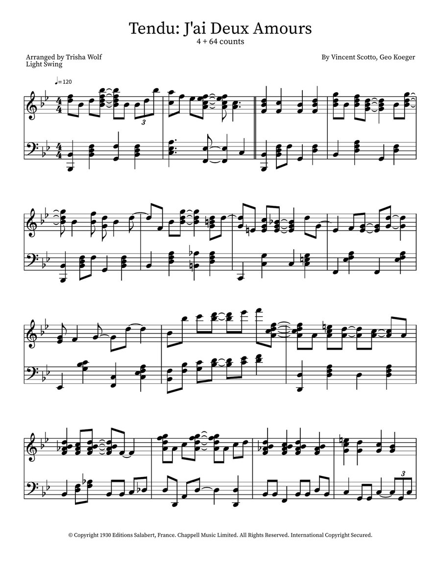J'ai Deux Amours J'ai Deux Amours Piano Solo scores gallery preview page 1