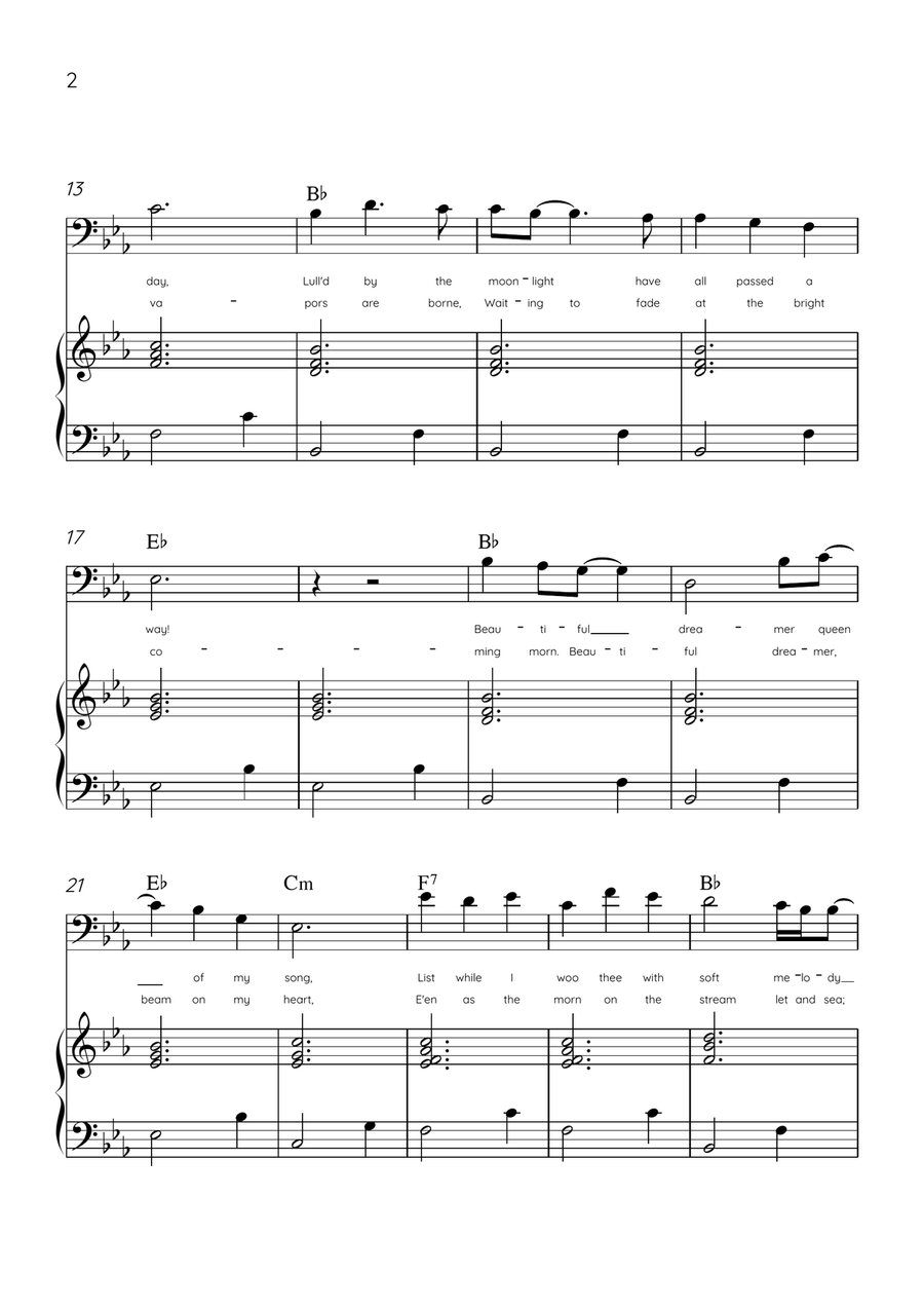 Beautiful Dreamer - Trombone and Piano in Eb Major Easy - Lyrics & Chords (Version Tom Roush) Piano Accompaniment scores gallery preview page 2