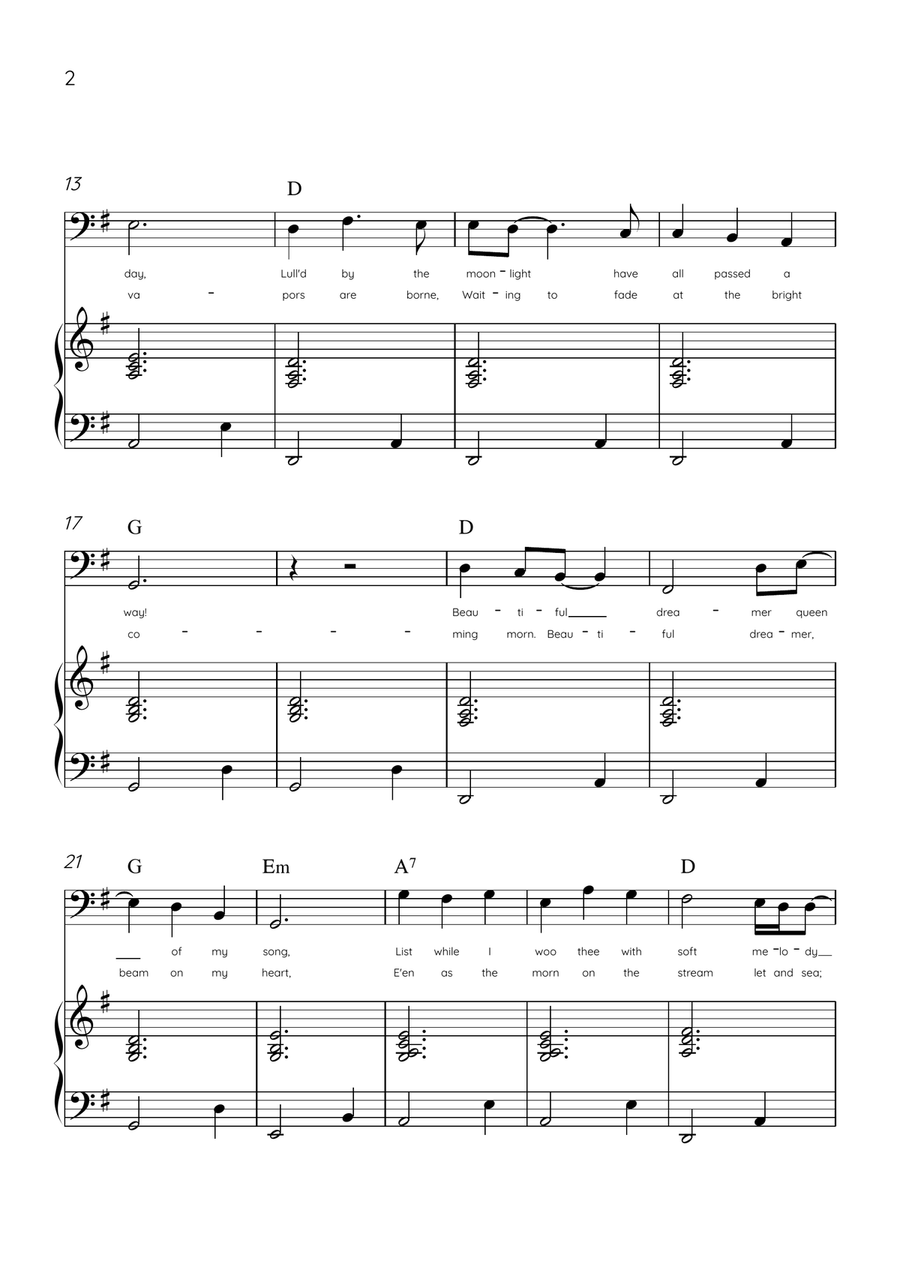 Beautiful Dreamer - Trombone and Piano in G Major Easy - Lyrics & Chords (Version Tom Roush) Piano Accompaniment scores gallery preview page 2