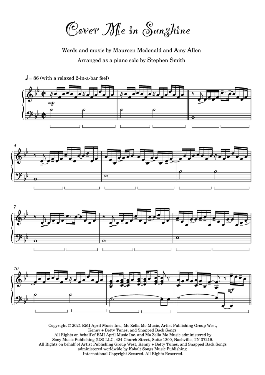 Cover Me In Sunshine Piano Solo scores gallery preview page 1