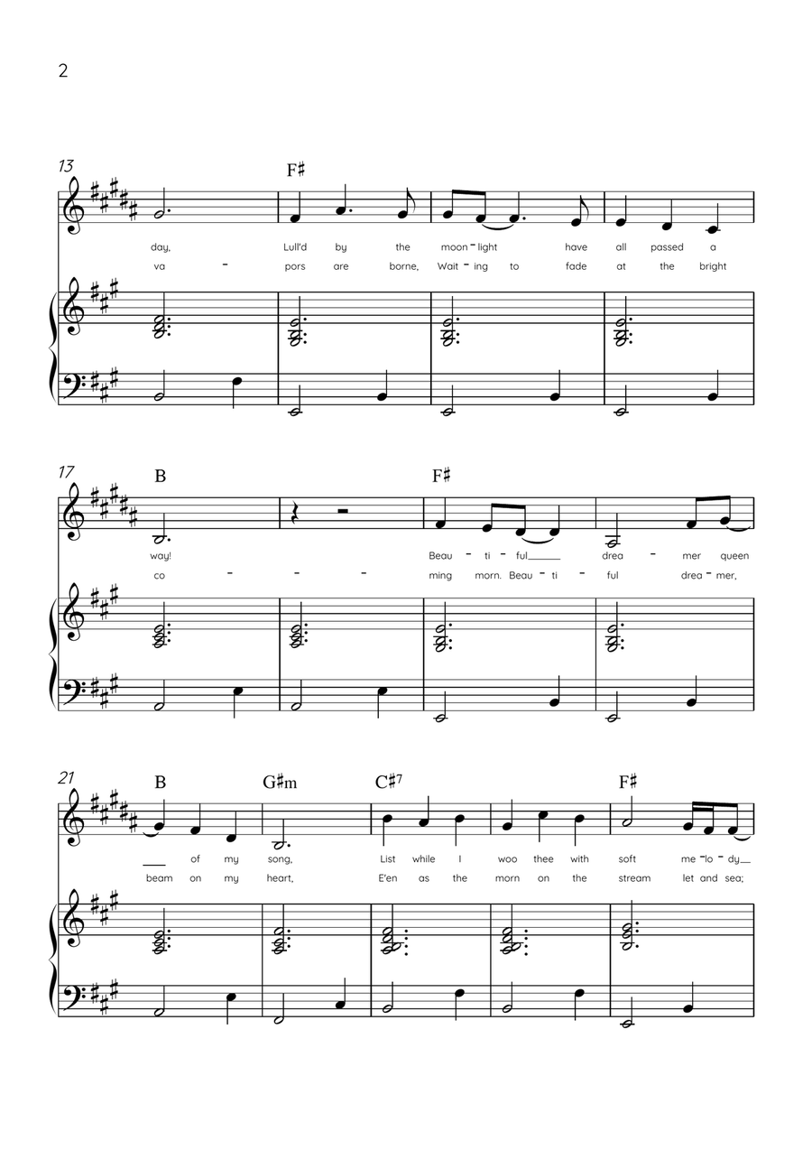 Beautiful Dreamer - Bb Trumpet and Piano in A Major Easy - Lyrics & Chords (Version Tom Roush) B-Flat Trumpet scores gallery preview page 2