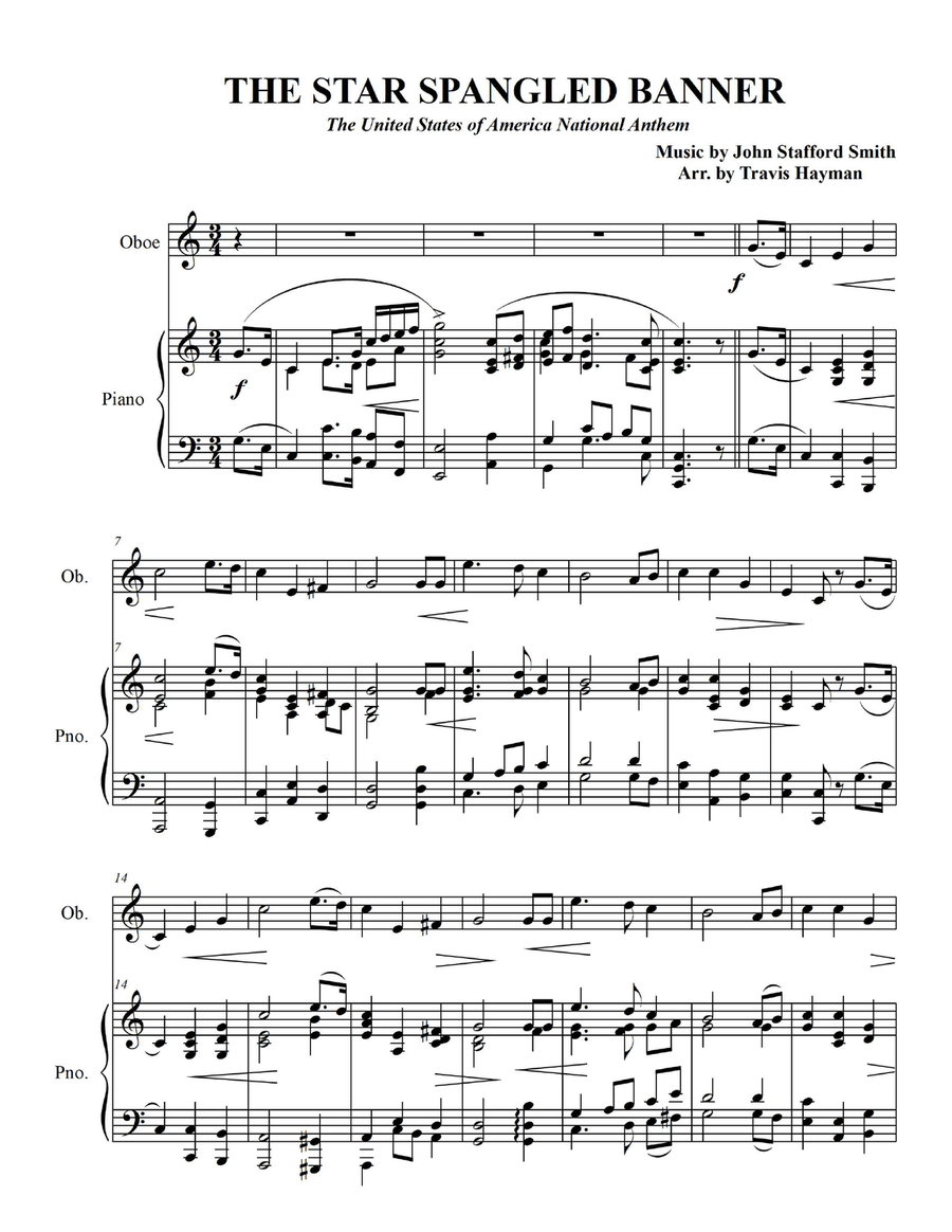 The Star Spangled Banner - for Oboe with Piano Accompaniment Piano scores gallery preview page 3