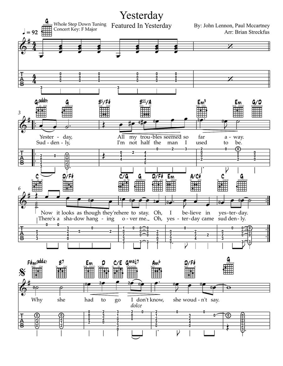 Yesterday Acoustic Guitar scores gallery preview page 1