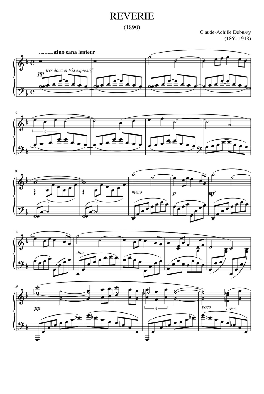 Reverie - Claude Debussy Reverie - Claude Debussy Piano Solo scores gallery preview page 1