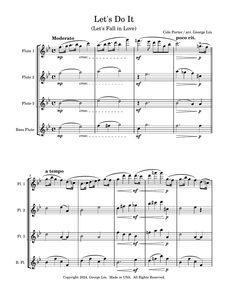 Let's Do It (Let's Fall in Love) by Cole Porter Flute Quartet scores gallery preview page 1