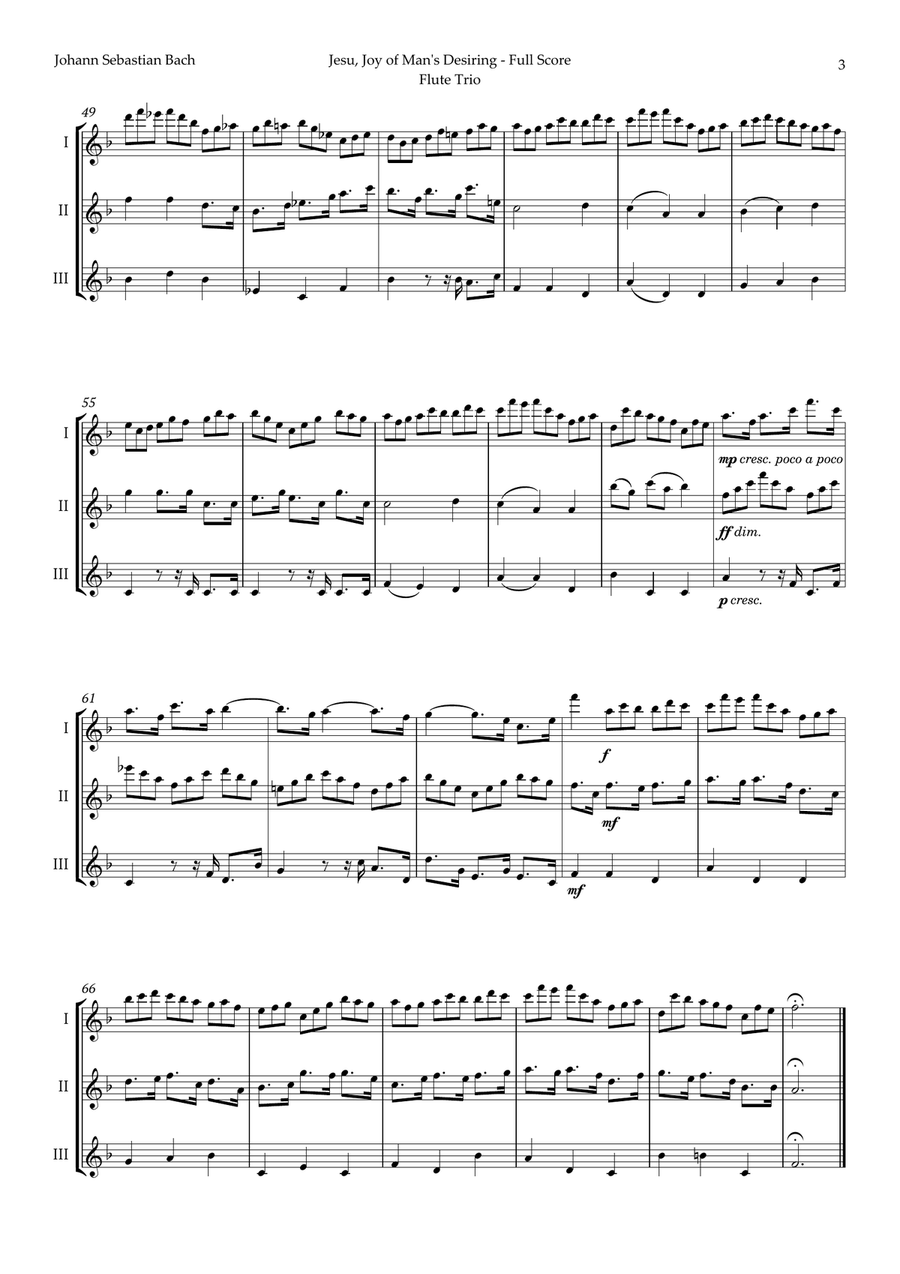 Jesu, Joy of Man's Desiring by Bach for Flute Trio Flute Trio scores gallery preview page 3