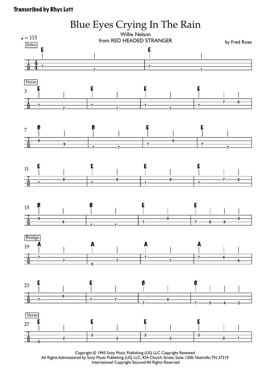 Blue Eyes Crying In The Rain Acoustic Guitar scores gallery preview page 1
