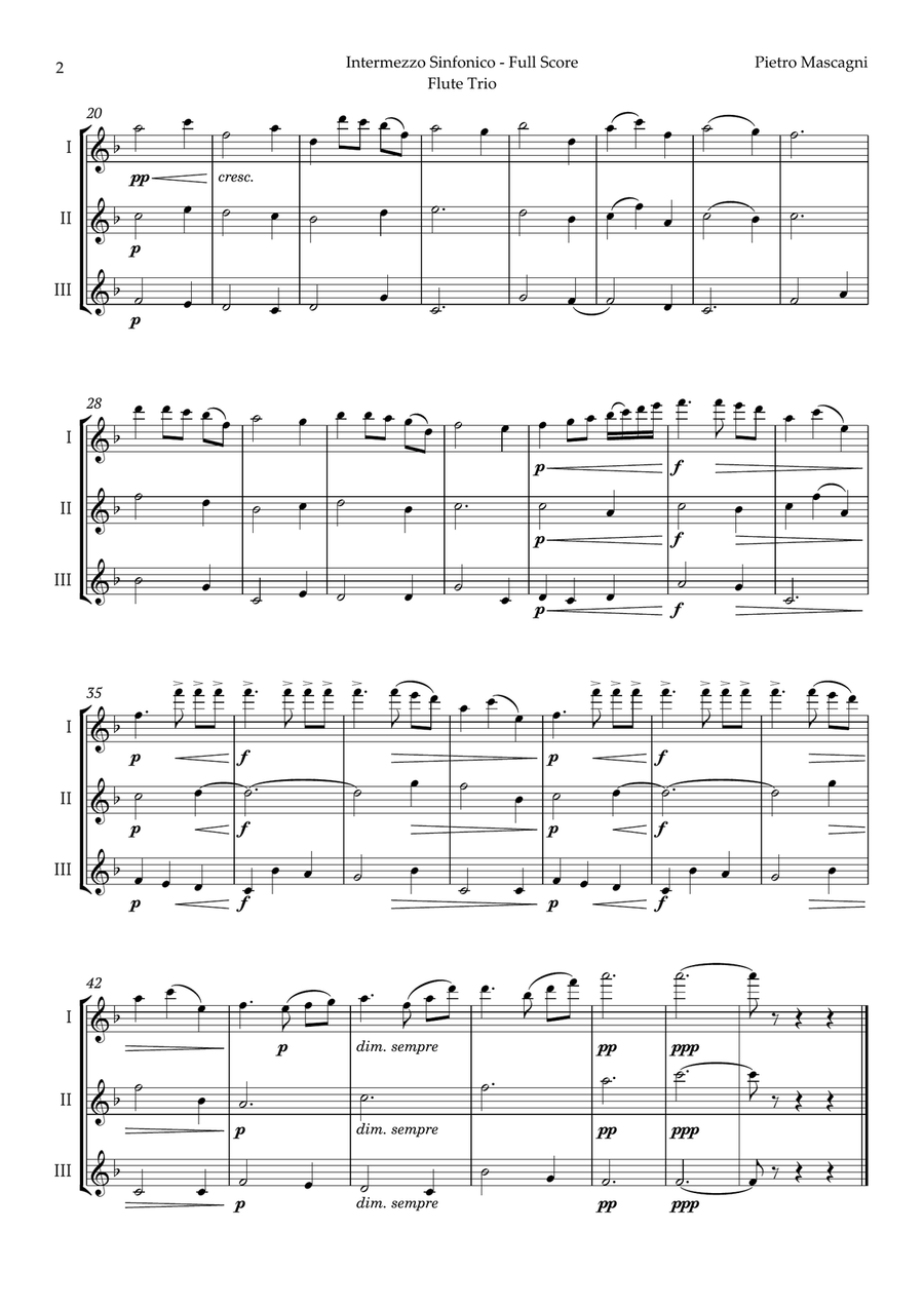 Intermezzo Sinfonico by Pietro Mascagni for Flute Trio Flute Trio scores gallery preview page 2