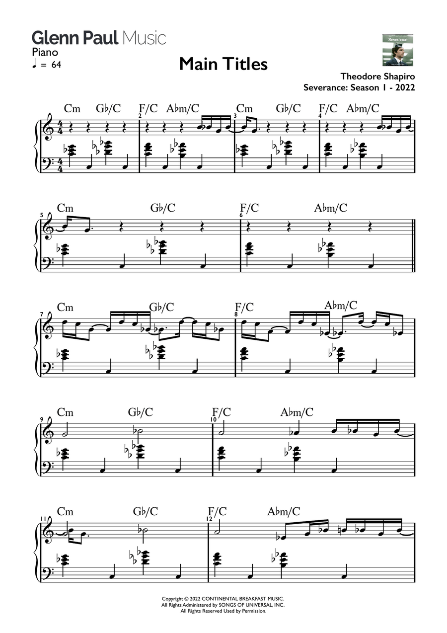 Severance - Main Title Theme Piano Solo scores gallery preview page 1