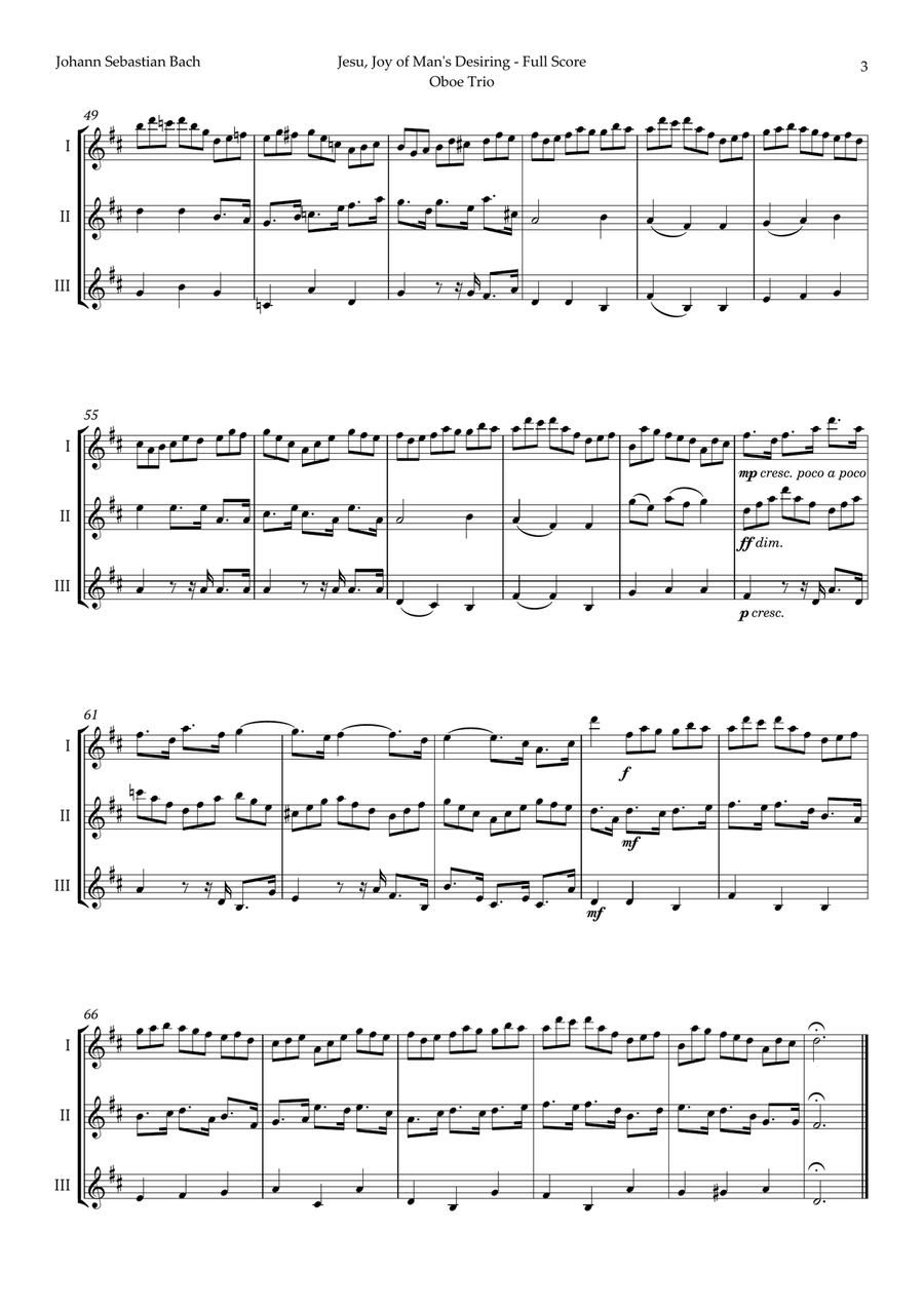 Jesu, Joy of Man's Desiring by Bach for Oboe Trio Woodwind Trio scores gallery preview page 3