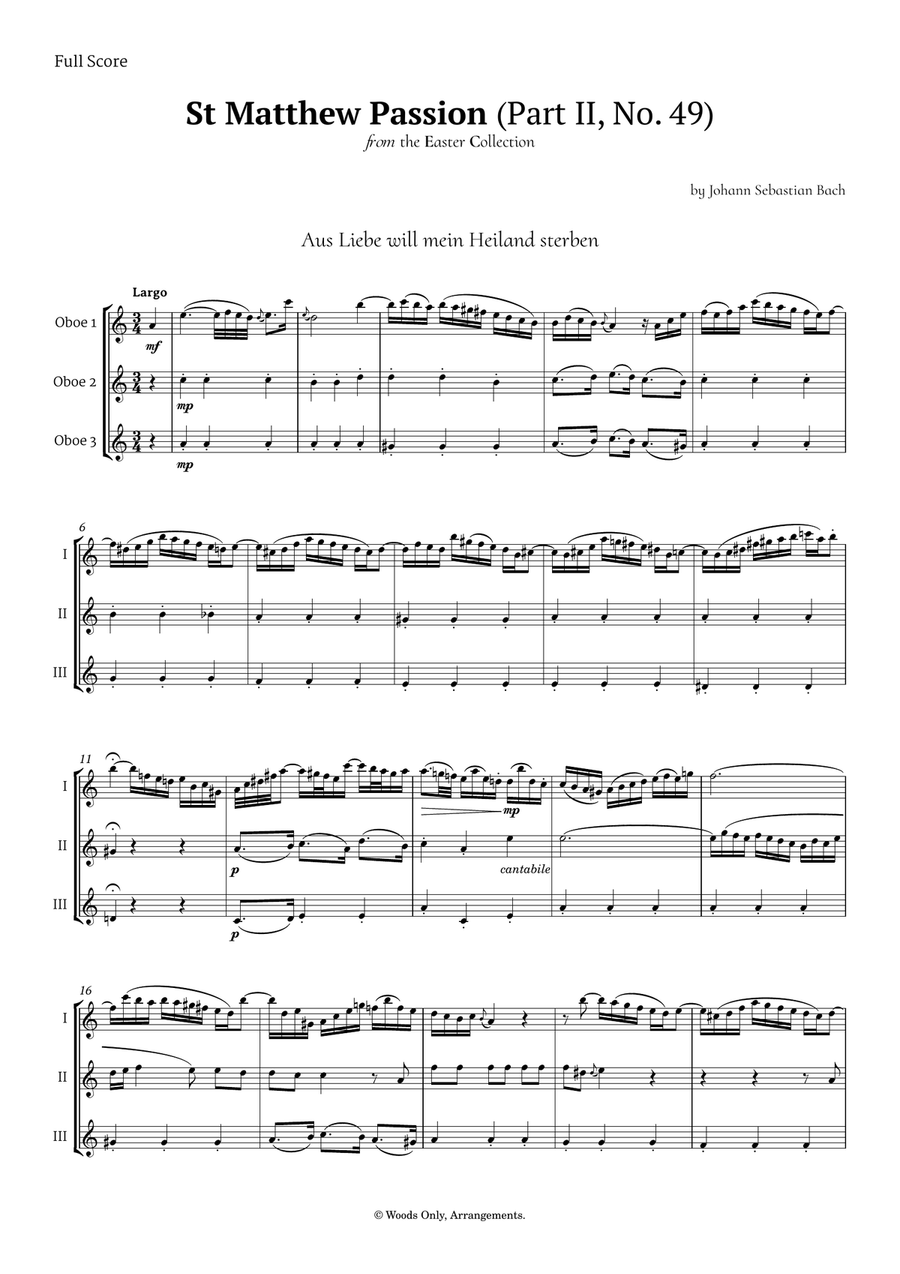 Aus Liebe will mein Heiland sterben by Bach for Oboe Trio Woodwind Trio scores gallery preview page 1