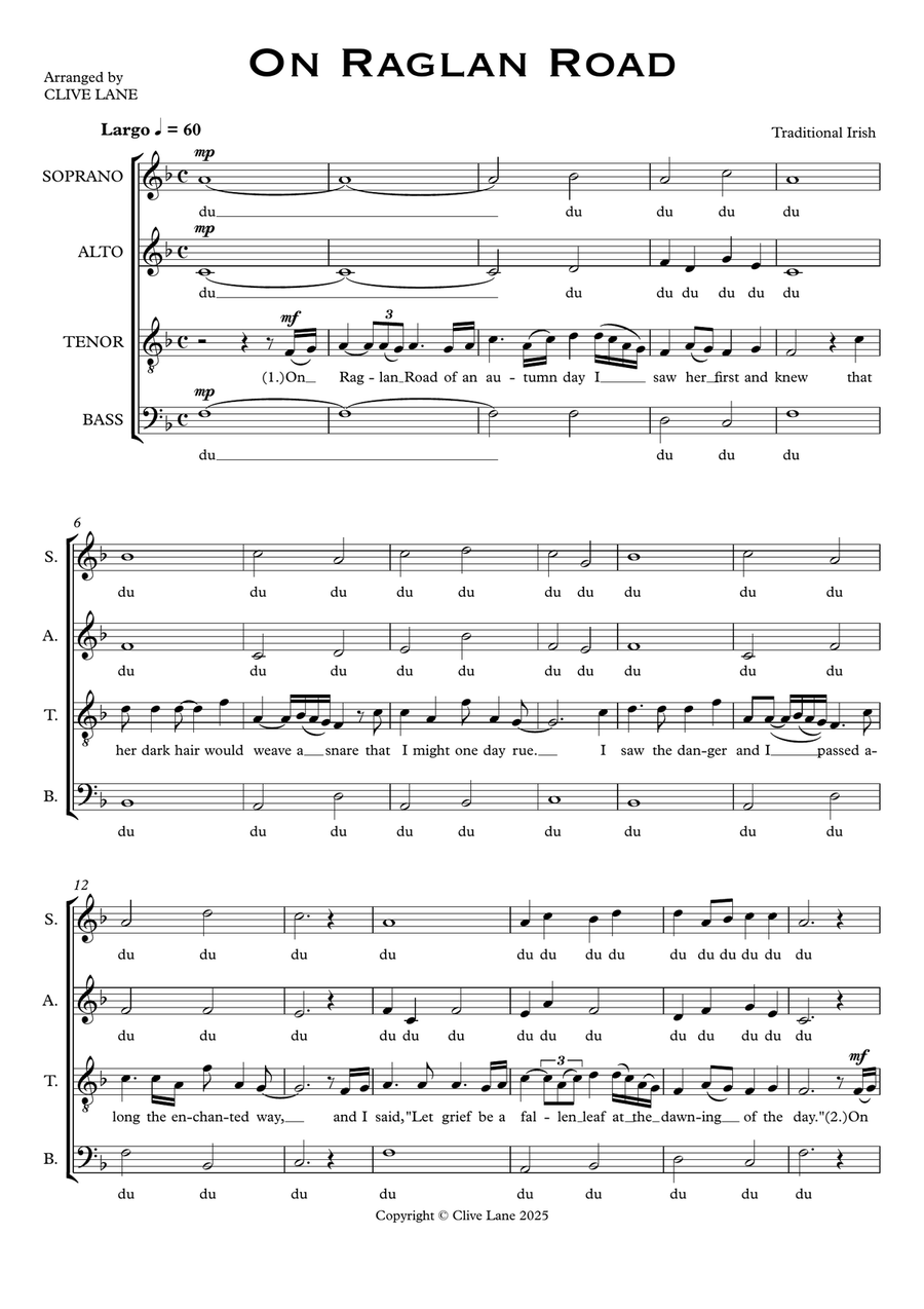 On Raglan Road - Irish traditional song 4-Part scores gallery preview page 3