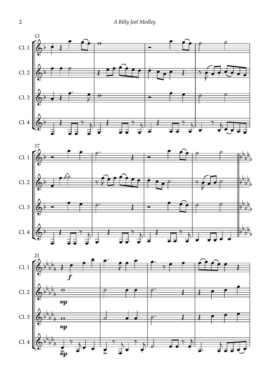 Medley: Uptown Girl with Lullabye (Goodnight, My Angel) and The Longest Time Woodwind Quartet scores gallery preview page 4