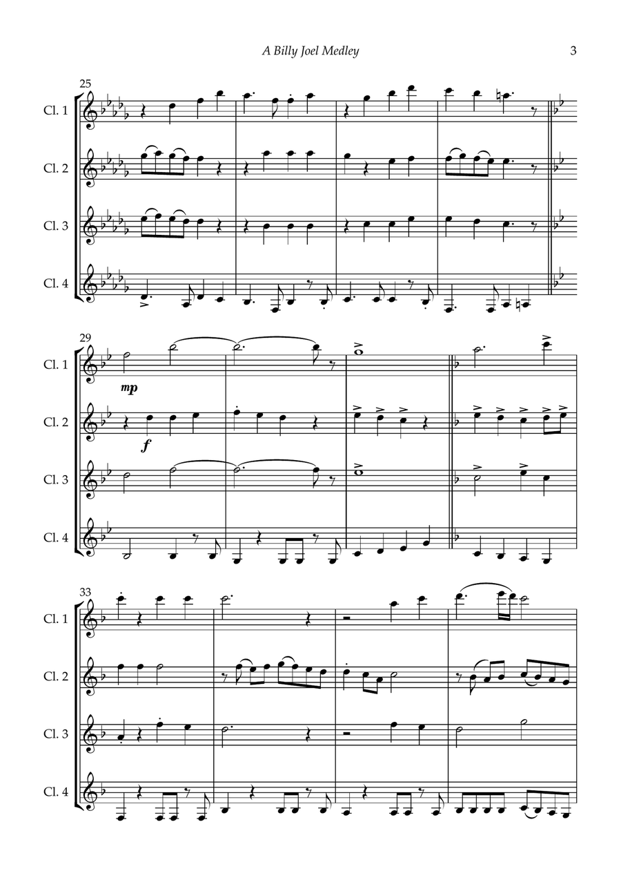 Medley: Uptown Girl with Lullabye (Goodnight, My Angel) and The Longest Time Woodwind Quartet scores gallery preview page 5
