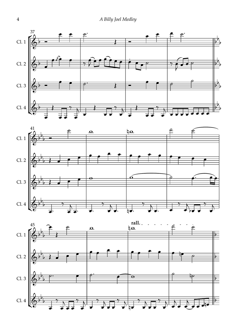 Medley: Uptown Girl with Lullabye (Goodnight, My Angel) and The Longest Time Woodwind Quartet scores gallery preview page 6