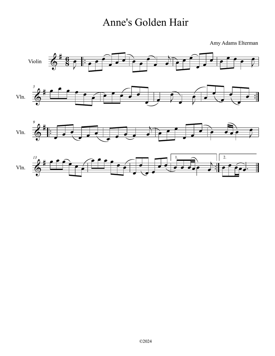Anne's Golden Hair Anne's Golden Hair Violin Solo scores gallery preview page 1