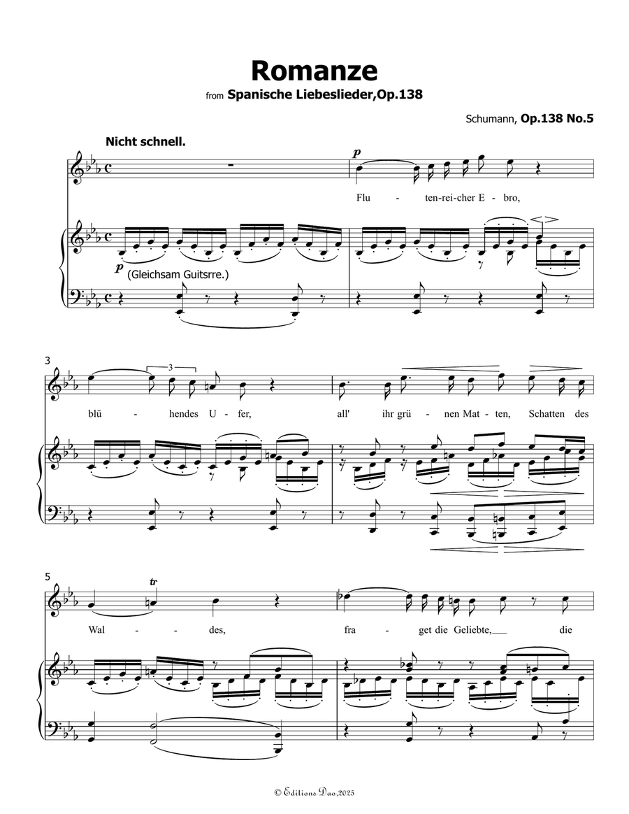 Romanze, Version III, by Schumann, Op.138 No.5, in E flat Major Piano, Vocal scores gallery preview page 3
