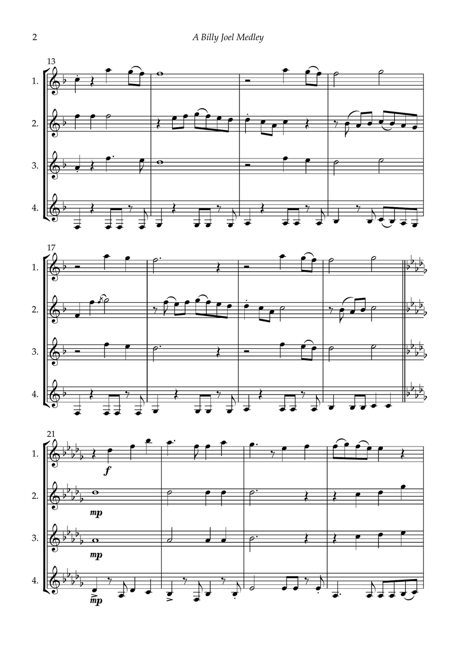 Medley: Uptown Girl with Lullabye (Goodnight, My Angel) and The Longest Time Woodwind Quartet scores gallery preview page 4