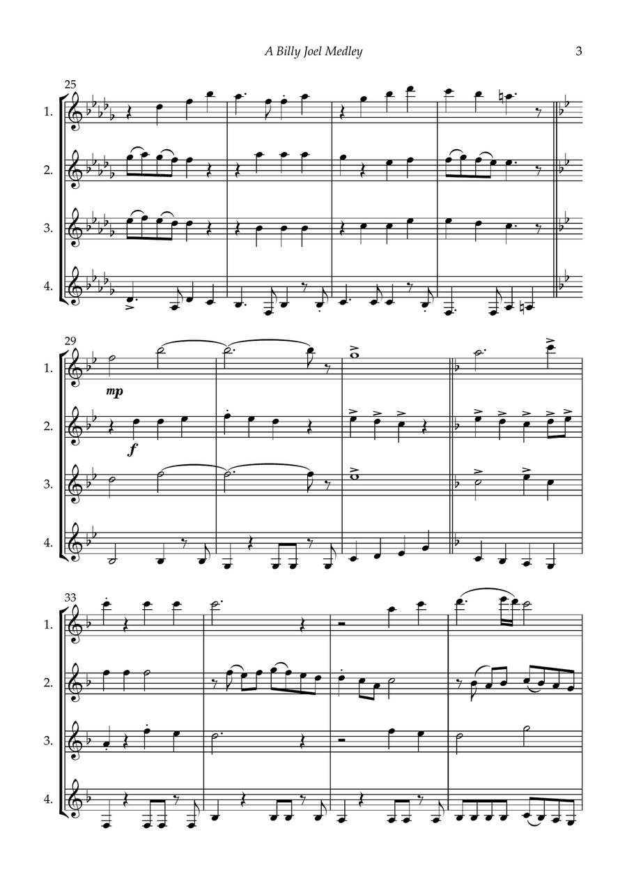 Medley: Uptown Girl with Lullabye (Goodnight, My Angel) and The Longest Time Woodwind Quartet scores gallery preview page 5